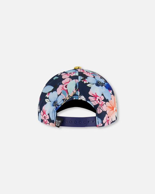 Printed Cap Navy And Yellow And Pink Flowers - G30VGC_049