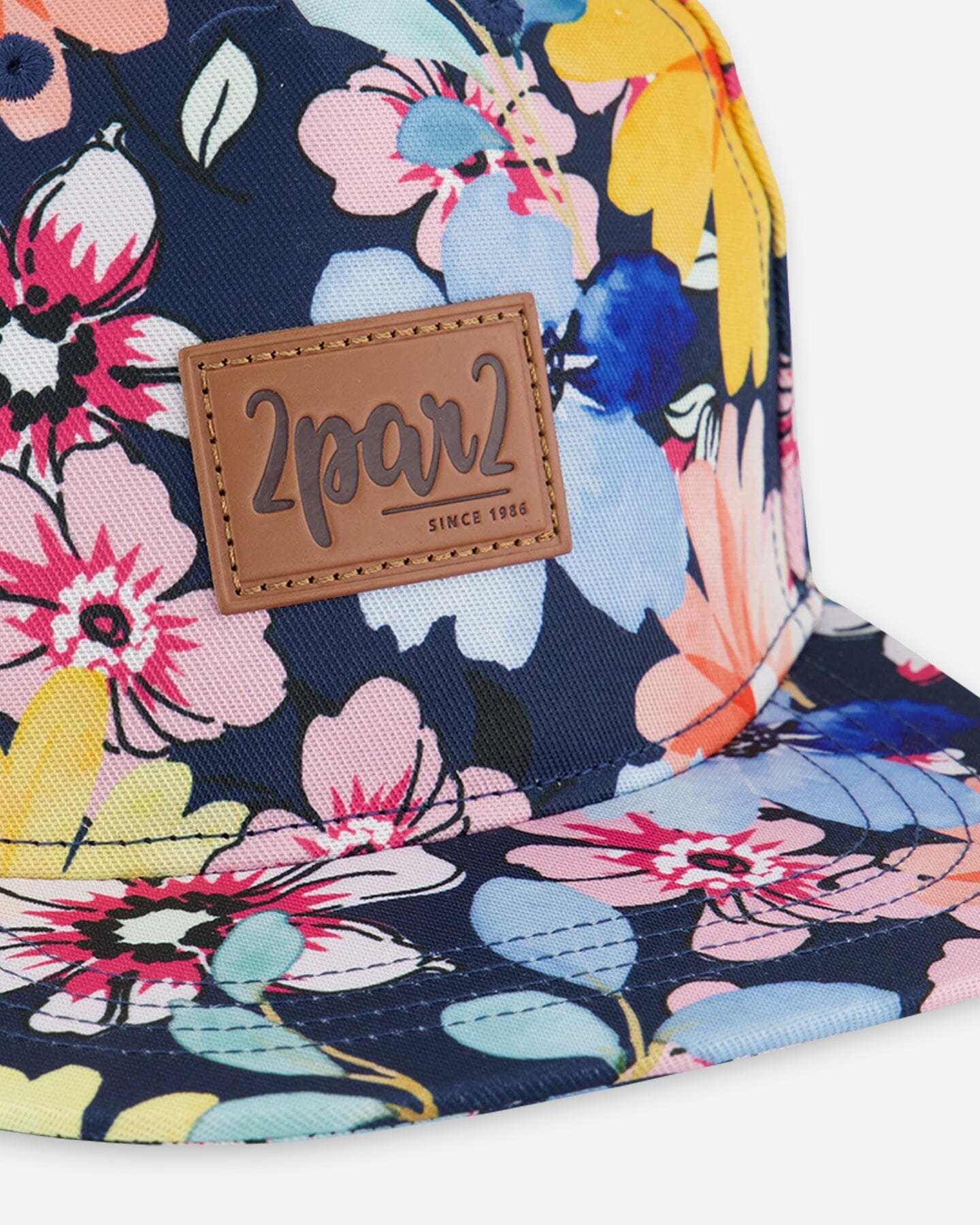 Printed Cap Navy And Yellow And Pink Flowers - G30VGC_049