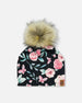 Printed Jersey Detachable Pompom Hat Pink, Black, And Flowers - G30W20_002