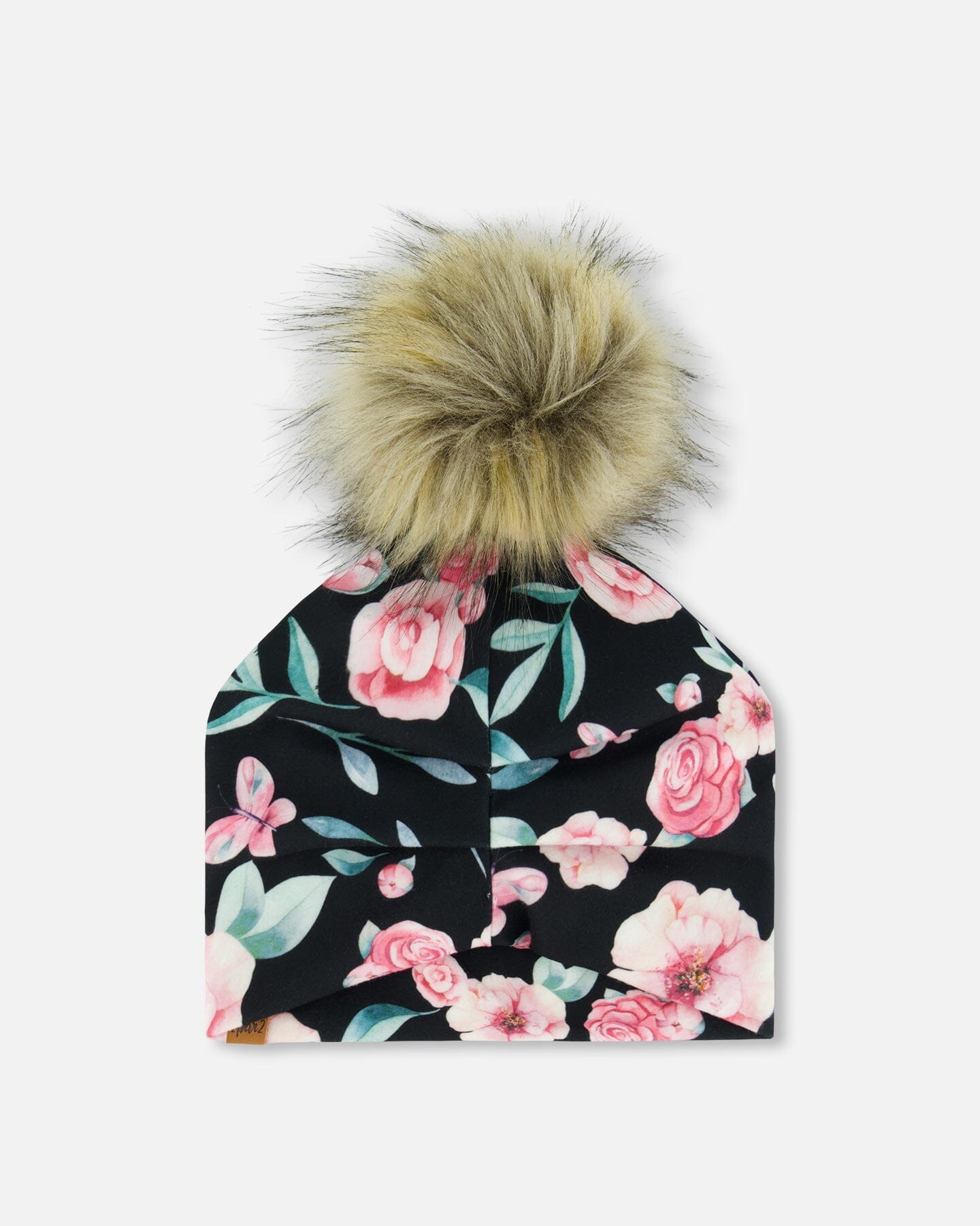 Printed Jersey Detachable Pompom Hat Pink, Black, And Flowers - G30W20_002