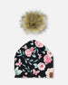 Printed Jersey Detachable Pompom Hat Pink, Black, And Flowers - G30W20_002