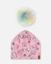 Printed Jersey Detachable Pompom Hat Lilac And Multicolored Butterfly - G30W20_005