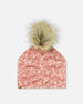 Printed Jersey Detachable Pompom Hat Small White Flowers On Pale Pink - G30W20_006