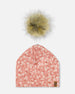 Printed Jersey Detachable Pompom Hat Small White Flowers On Pale Pink - G30W20_006