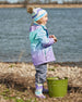 Printed Jersey Detachable Pompom Hat Small White Flowers On Turquoise And Lilac - G30W20_007