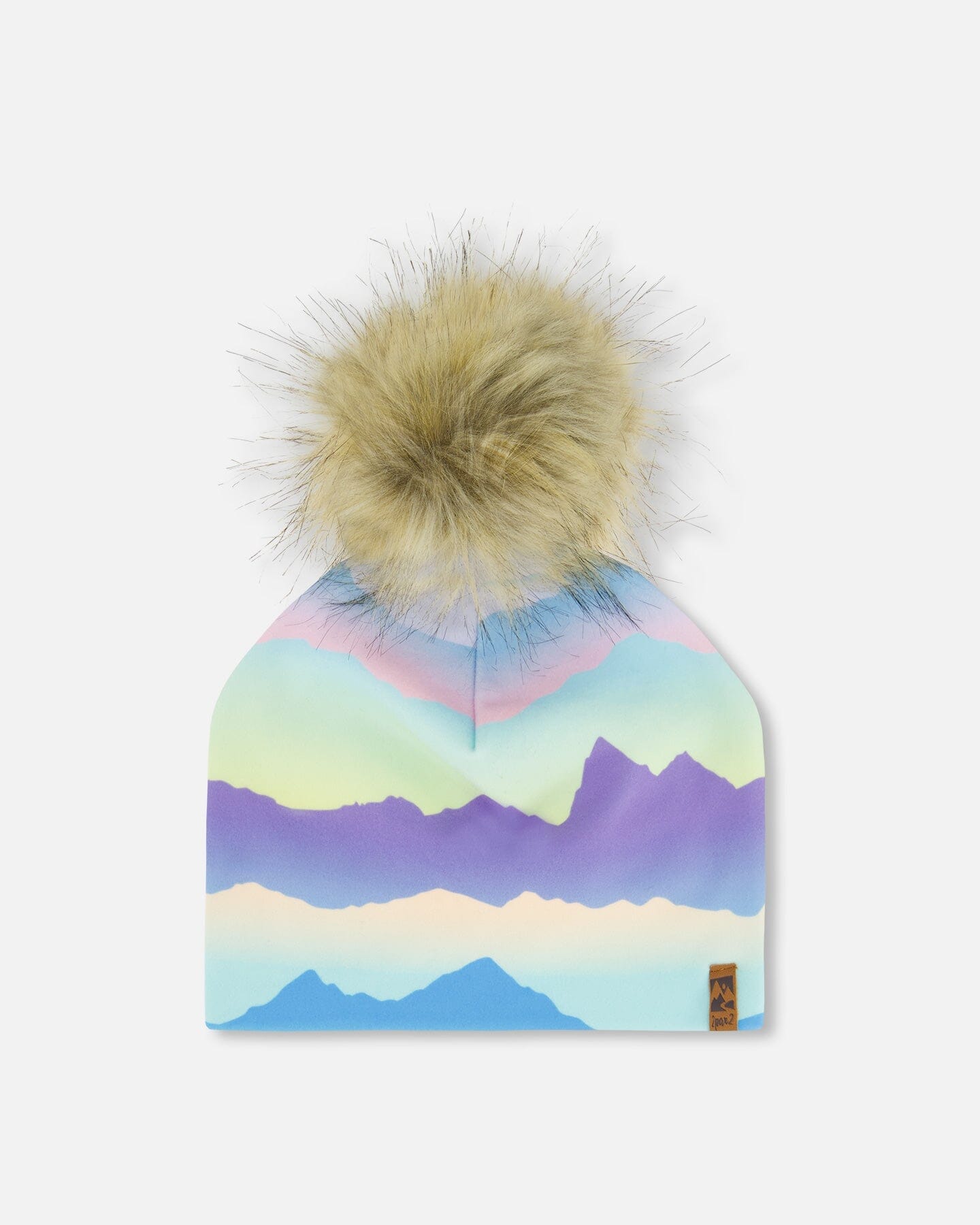 Printed Jersey Detachable Pompom Hat Mauve And Blue, Pink Mountain - G30W20_008