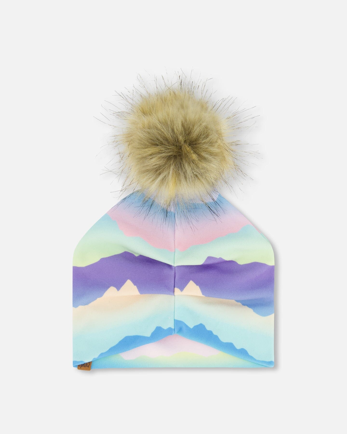 Printed Jersey Detachable Pompom Hat Mauve And Blue, Pink Mountain - G30W20_008