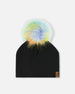 Black Solid Jersey Detachable Multicolored Pompom Hat - G30W20_999