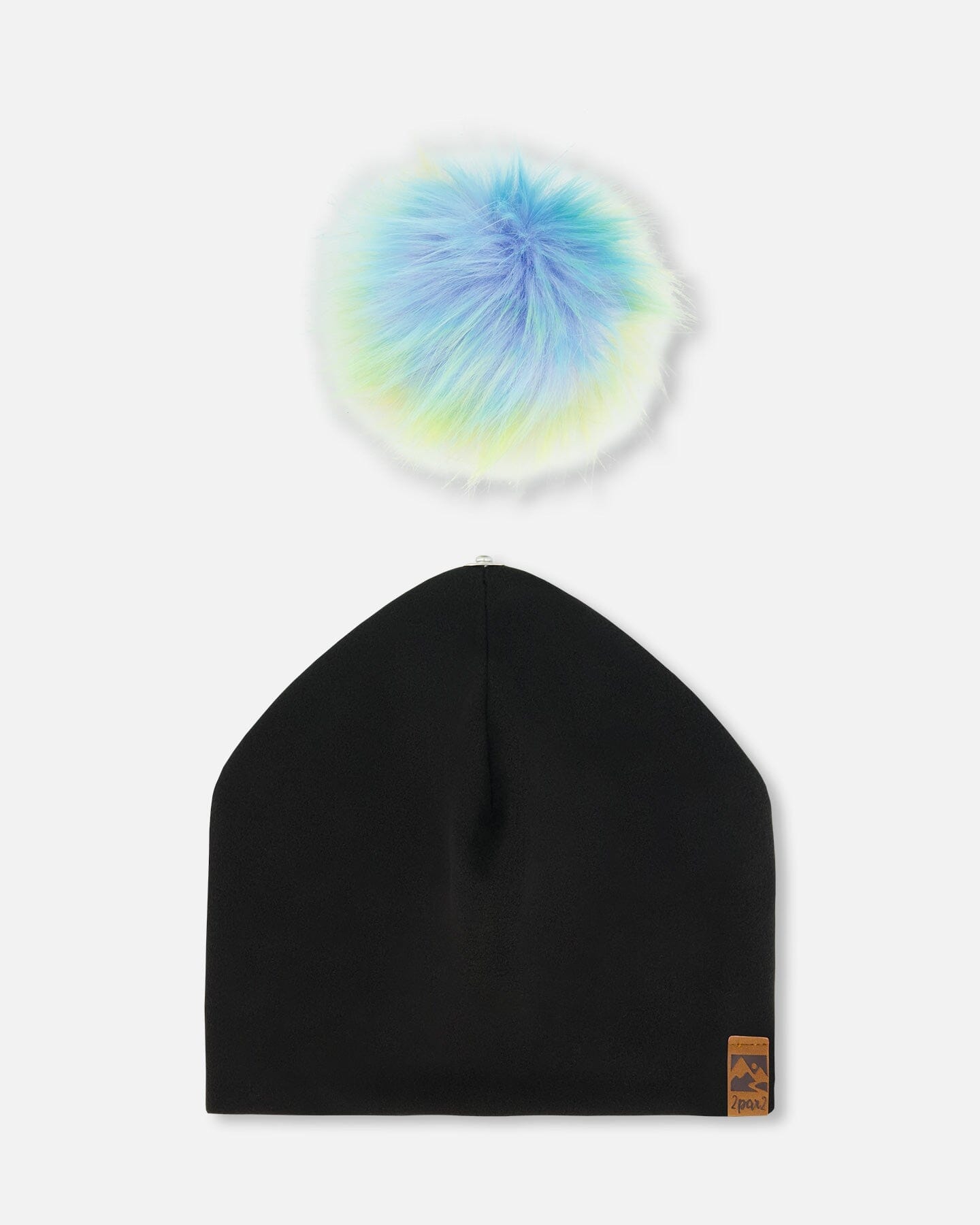 Black Solid Jersey Detachable Multicolored Pompom Hat - G30W20_999