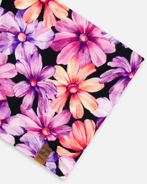 Printed Neck Tube Black With Pink And Orange Flowers - G30W21_003