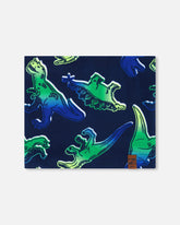 Printed Neck Tube Blue And Green Dino On Navy