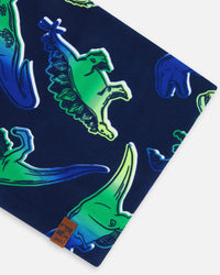 Printed Neck Tube Blue And Green Dino On Navy - G30W21_022