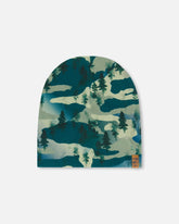 Printed Beanie Hat Forest Green With Black Pines