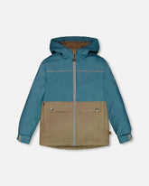 Colorblock Mid-Season Jacket Neutral Blue And Taupe