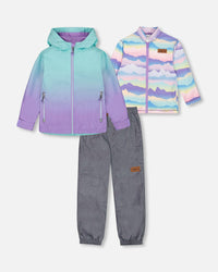 3-In-1 Mid-Season Outerwear Set Turquoise And Mauve Gradient - G30W50_014