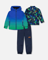 3-In-1 Mid-Season Outerwear Set Royal Blue And Green Gradient