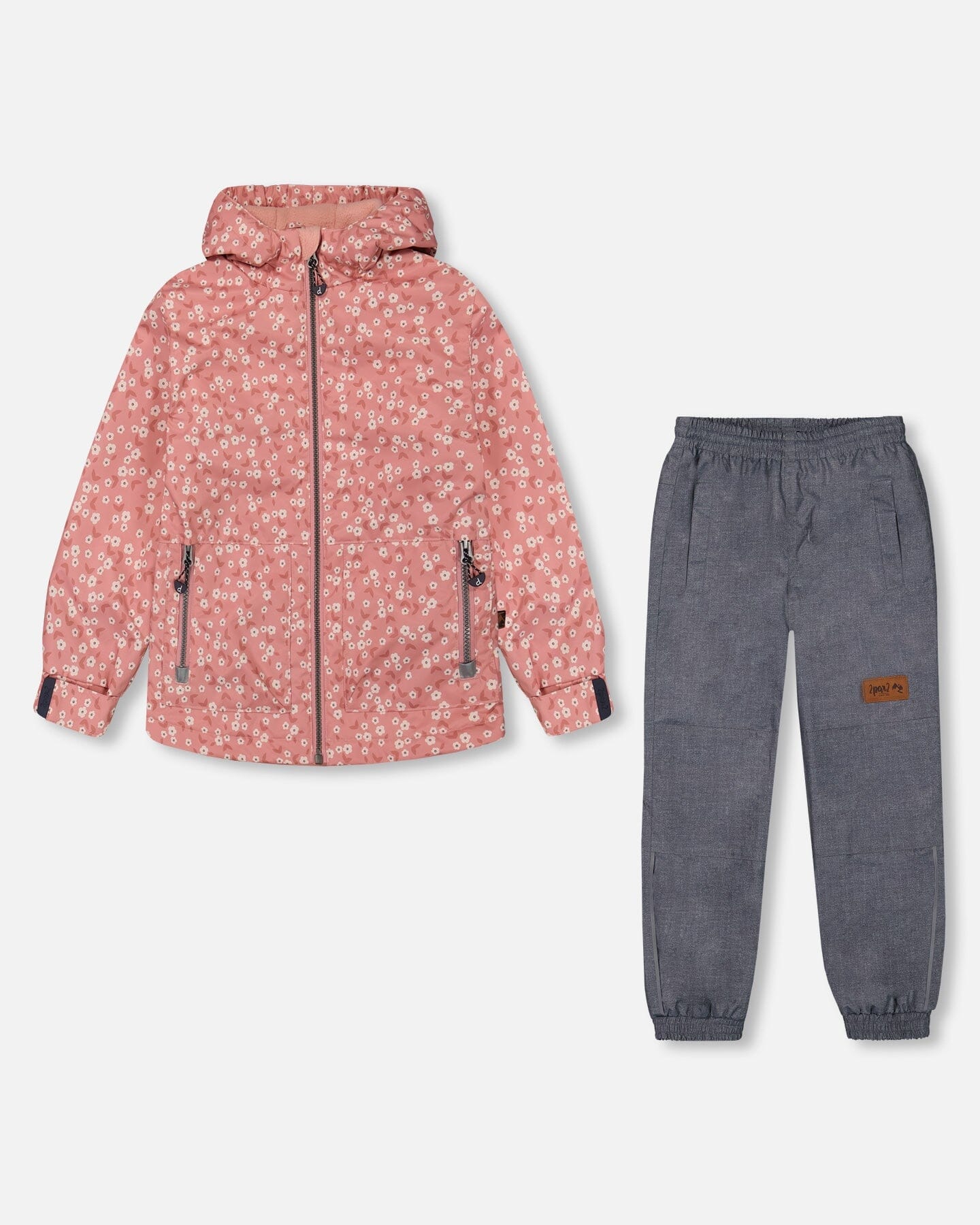 Printed Jacket Two-Piece Mid-Season Outerwear Set Small White Flowers On Pale Pink And Gray - G30W51_014