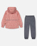 Printed Jacket Two-Piece Mid-Season Outerwear Set Small White Flowers On Pale Pink And Gray - G30W51_014