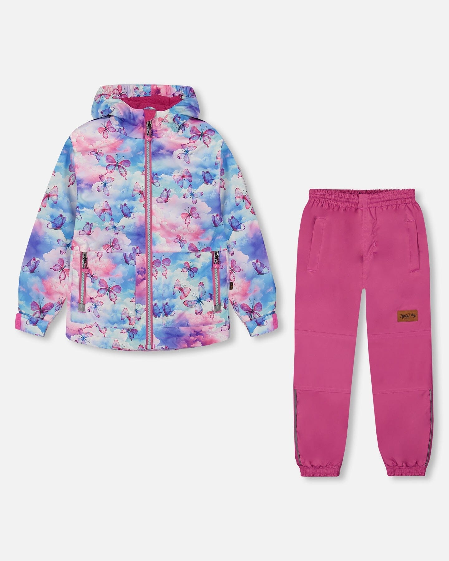 Printed Jacket Two-Piece Mid-Season Outerwear Set Butterflies On Multicolored And Vibrant Pink Background - G30W51_568