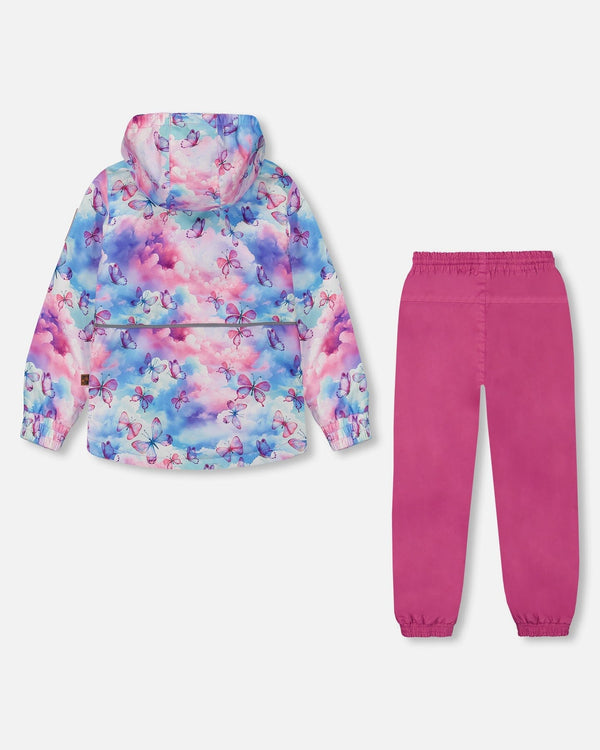 Printed Jacket Two-Piece Mid-Season Outerwear Set Butterflies On Multicolored And Vibrant Pink Background - G30W51_568