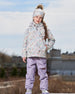 Printed Jacket Two-Piece Mid-Season Outerwear Set Small White Flowers On Turquoise And Lilac. - G30W51_571