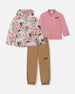 3-In-1 Mid-Season Outerwear Set With Printed Jacket Light Pink And Beige Pant - G30W54_178