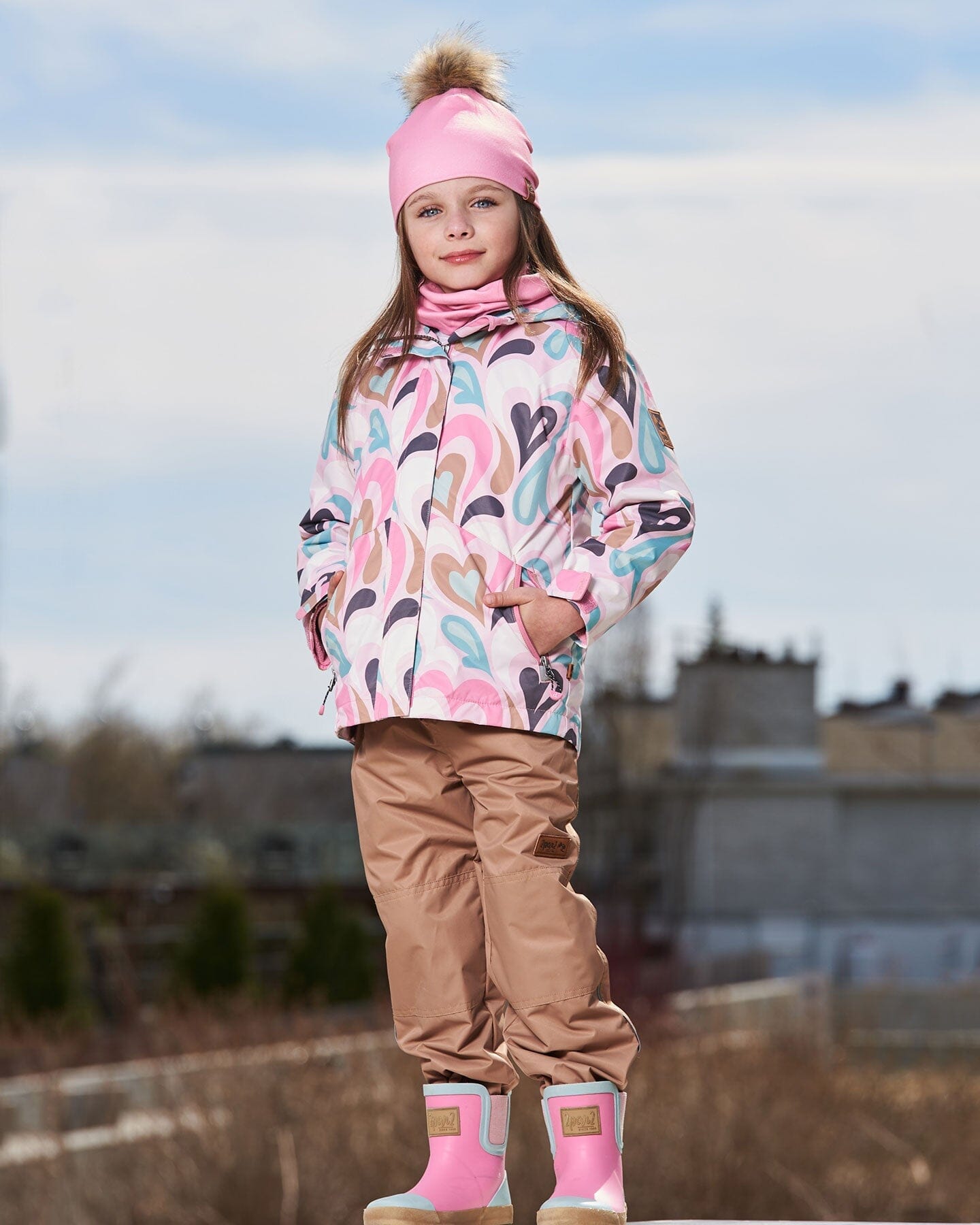 3-In-1 Mid-Season Outerwear Set With Printed Jacket Light Pink And Beige Pant - G30W54_178