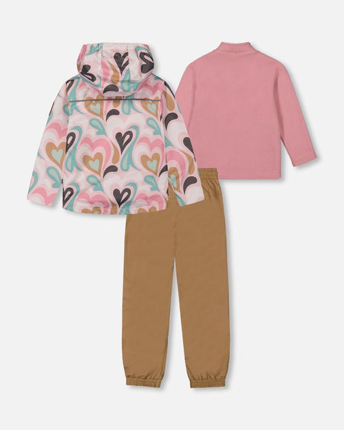 3-In-1 Mid-Season Outerwear Set With Printed Jacket Light Pink And Beige Pant - G30W54_178