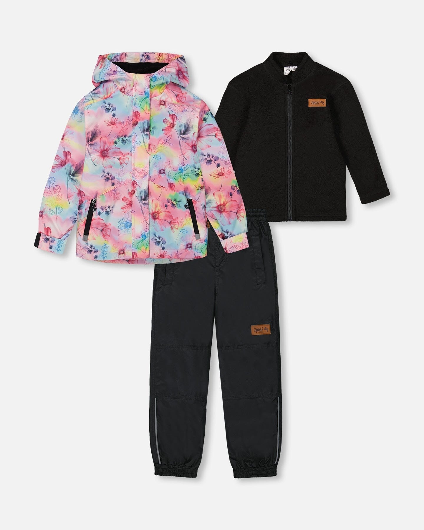 3-In-1 Mid-Season Outerwear Set With Printed Jacket Black And Multicolored Flowers - G30W54_999