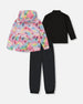 3-In-1 Mid-Season Outerwear Set With Printed Jacket Black And Multicolored Flowers - G30W54_999