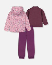 3-In-1 Mid-Season Outerwear Set With Printed Jacket Lilac And Multicolored Butterfly - G30W55_573