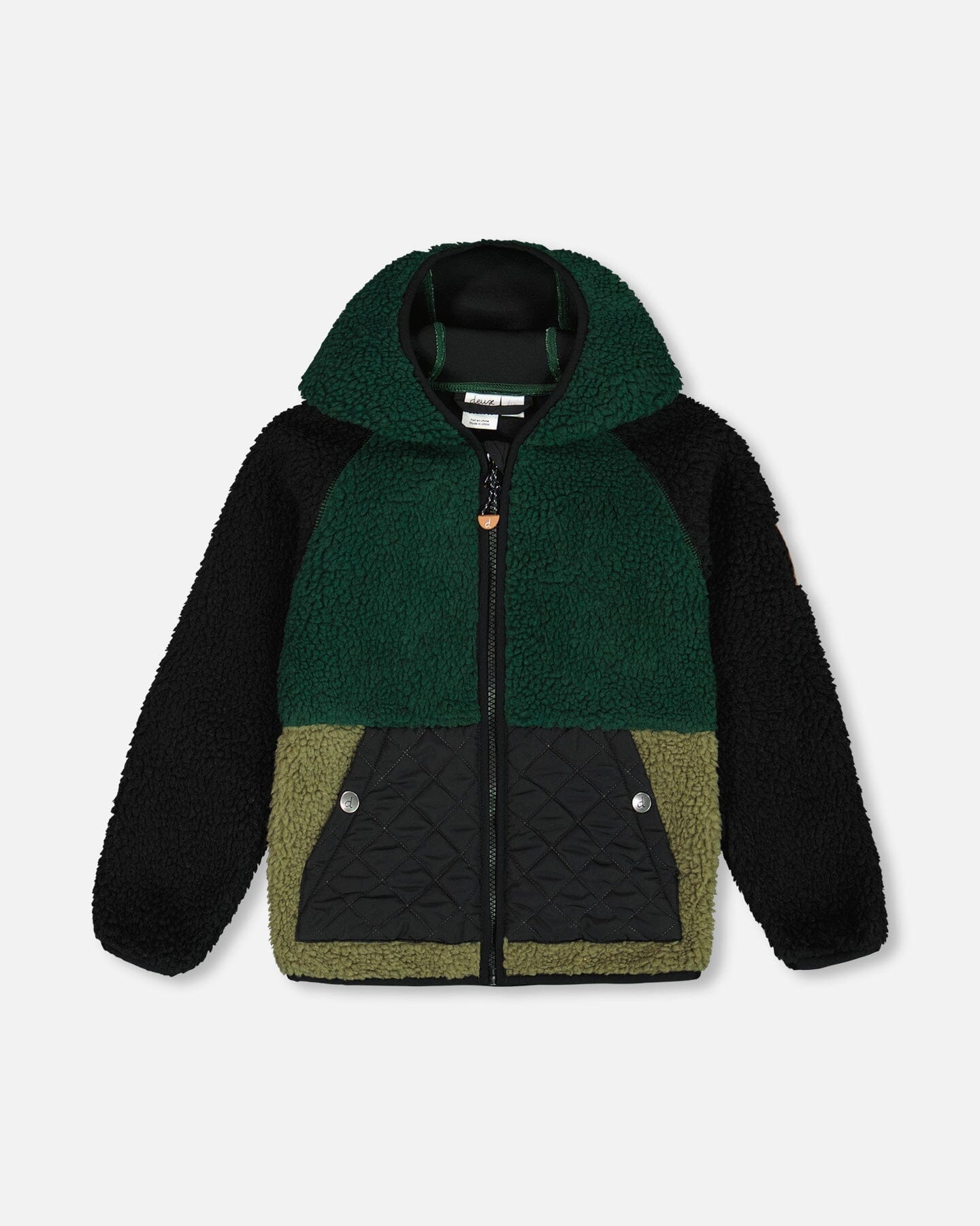 Sherpa Mid-Season Colorblock Jacket Black, Forest Green, And Olive - G30W60_394