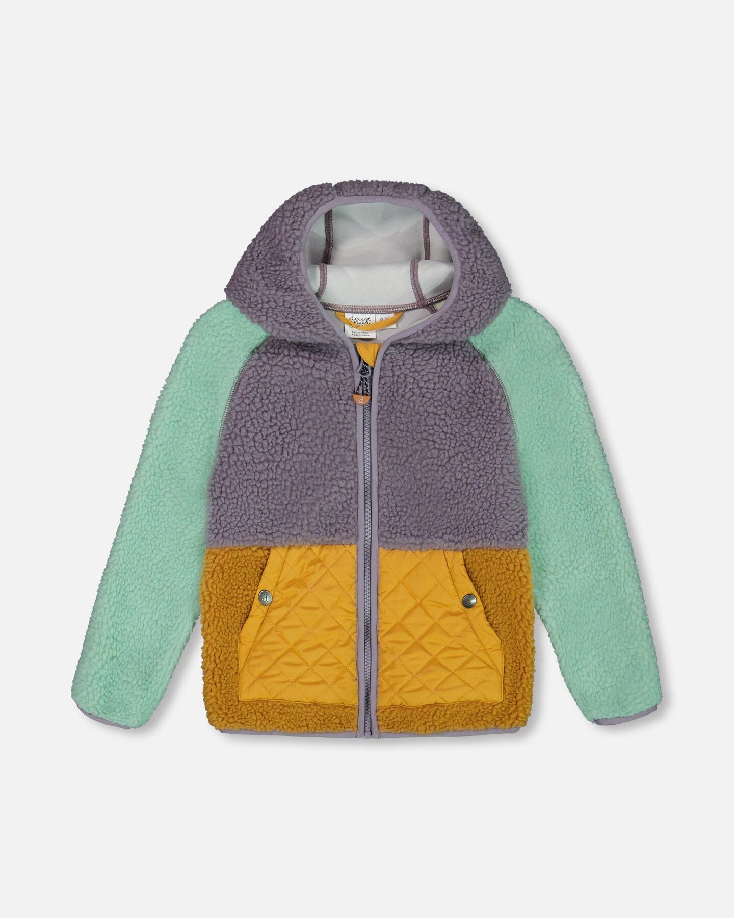 Sherpa Mid-Season Colorblock Jacket Lilac, Pale Turquoise, And Yellow - G30W60_571