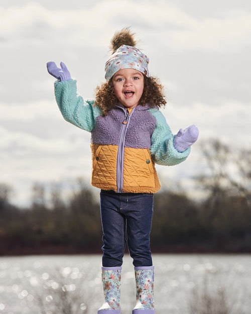 Sherpa Mid-Season Colorblock Jacket Lilac, Pale Turquoise, And Yellow - G30W60_571