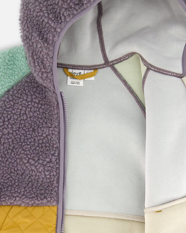 Sherpa Mid-Season Colorblock Jacket Lilac, Pale Turquoise, And Yellow - G30W60_571