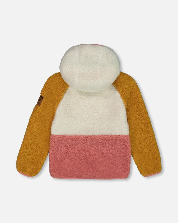 Sherpa Mid-Season Colorblock Jacket Orange, Off-White, And Old Pink - G30W60_670