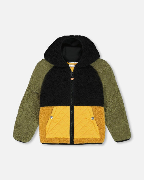 Sherpa Mid-Season Colorblock Jacket Black, Tan, And Olive Green - G30W60_935