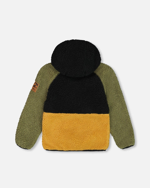 Sherpa Mid-Season Colorblock Jacket Black, Tan, And Olive Green - G30W60_935