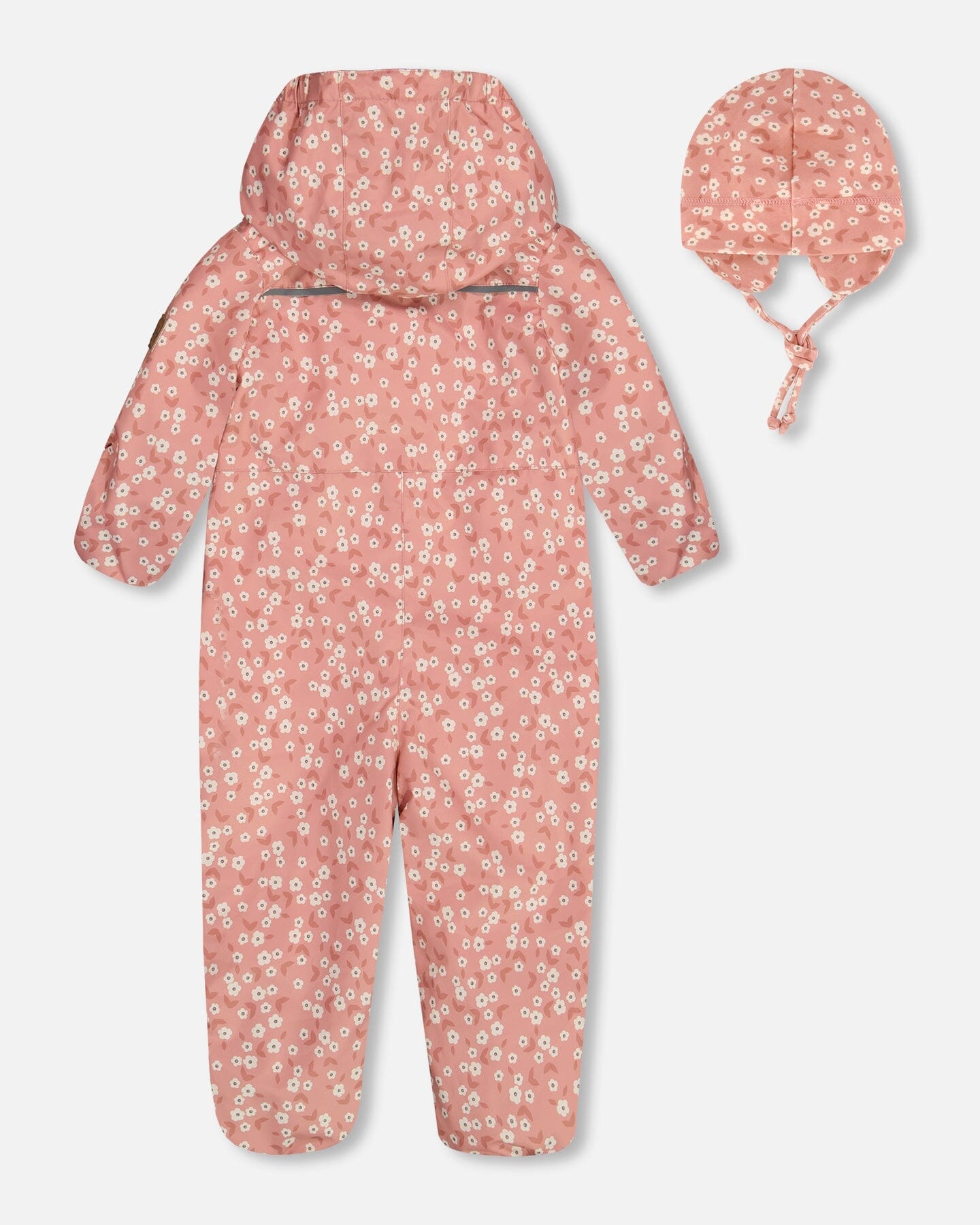 Baby Printed Mid-Season One-Piece Outerwear With Hat Small White Flowers On Pale Pink - G30W65_006