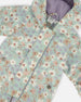 Baby Printed Mid-Season One-Piece Outerwear With Hat Small White Flowers On Turquoise And Lilac - G30W65_007