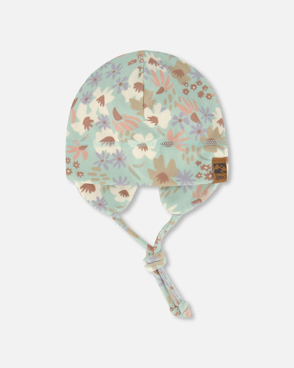 Baby Printed Mid-Season One-Piece Outerwear With Hat Small White Flowers On Turquoise And Lilac - G30W65_007