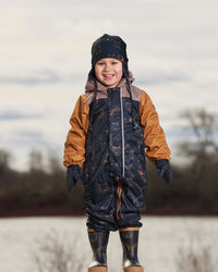 Baby Printed Mid-Season One-Piece Outerwear With Hat Beige Animals On Black Background - G30W65_017