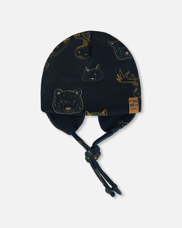 Baby Printed Mid-Season One-Piece Outerwear With Hat Beige Animals On Black Background - G30W65_017