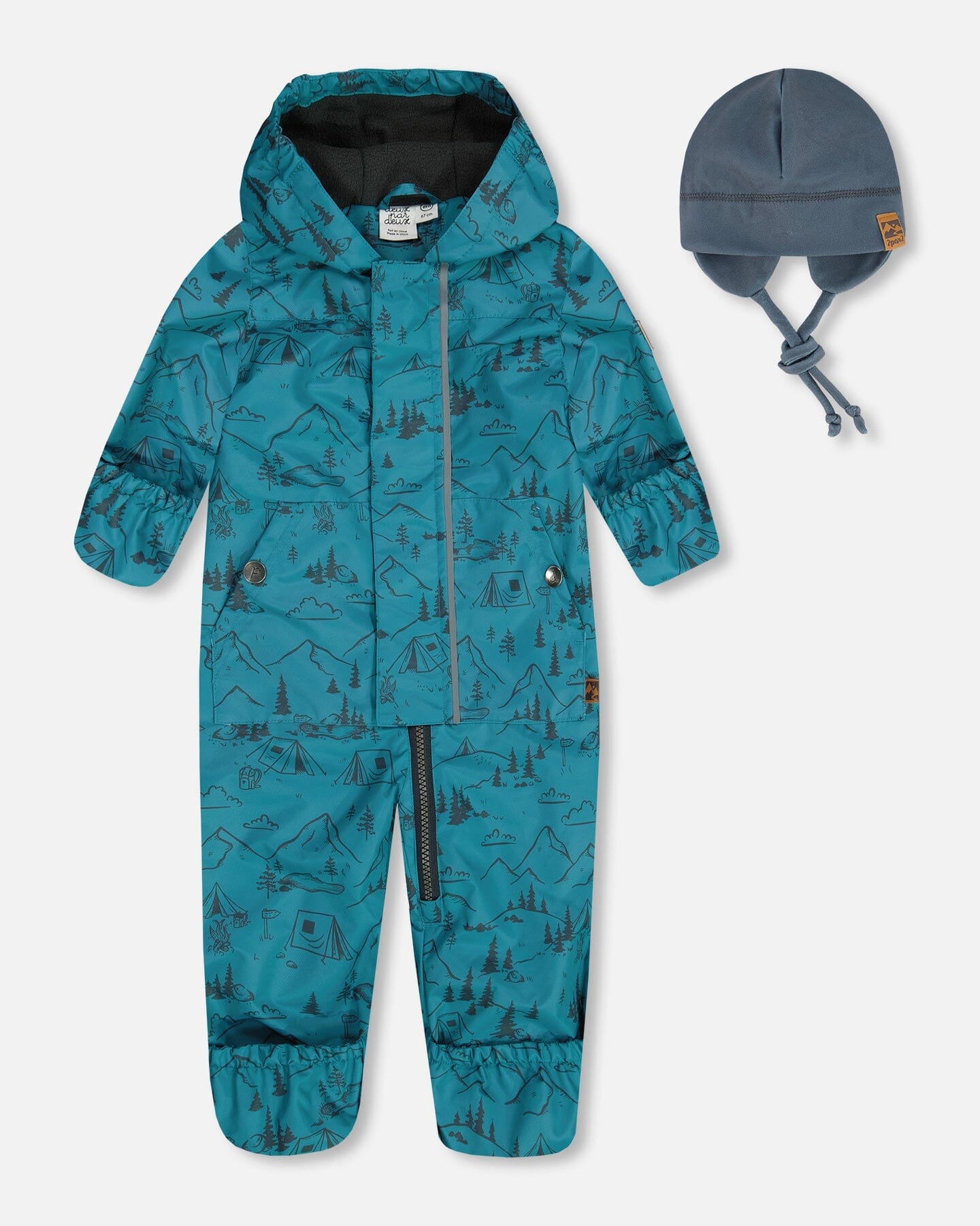 Baby Printed Mid-Season One-Piece Outerwear With Hat Blue And Gray - G30W65_021