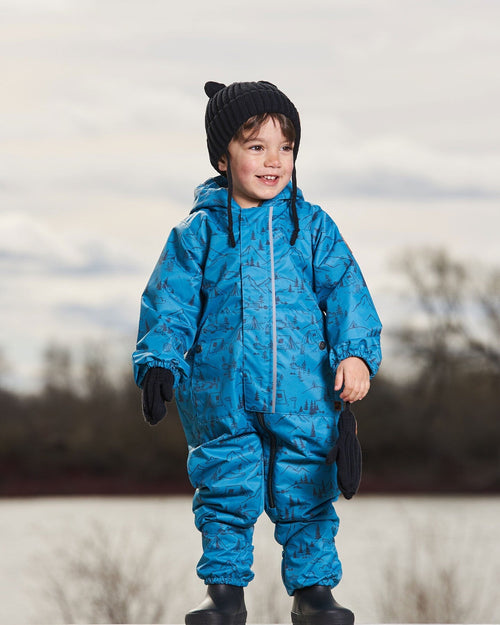 Baby Printed Mid-Season One-Piece Outerwear With Hat Blue And Gray - G30W65_021