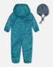 Baby Printed Mid-Season One-Piece Outerwear With Hat Blue And Gray - G30W65_021