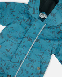 Baby Printed Mid-Season One-Piece Outerwear With Hat Blue And Gray - G30W65_021