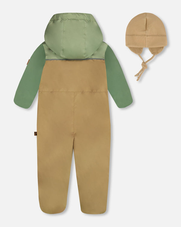 Baby Colorblock Mid-Season One-Piece Outerwear With Hat Pale Green, Sage, And Tan - G30W65_178