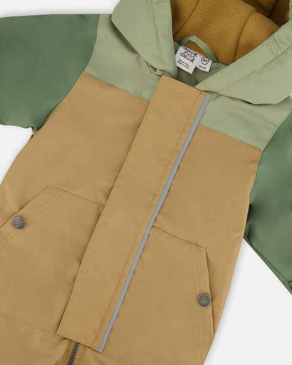 Baby Colorblock Mid-Season One-Piece Outerwear With Hat Pale Green, Sage, And Tan - G30W65_178