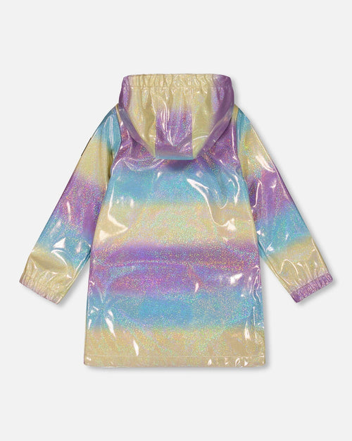 Printed Rain Coat With Hat Mauve Blue And Yellow Glitter Gradient - G30W98_025